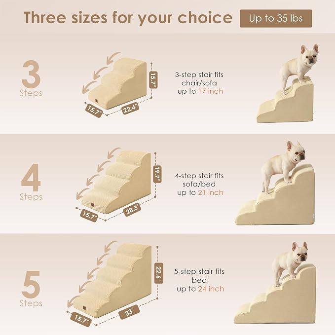 EHEYCIGA Curved Dog Stairs Ramp for High Beds 22.6" H, 5-Step Dog Steps for Small Dogs and Cats, Pet Stairs for High Bed Climbing, Non-Slip Balanced Pet Step Indoor, Graige