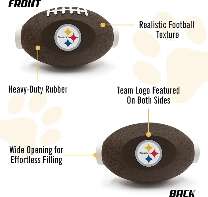 NFL Pittsburgh Steelers Football Treat Dispensing Toy for Dogs and Cats, Rubber Ball Pet Toy, Interactive Fun Doggie Treat Toy, Natural Rubber Feeding Toy