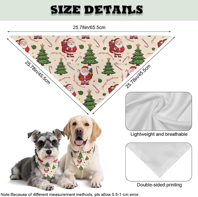Jeiento Christmas Dog Bandanas Merry Christmas Santa Claus Tree Scarf Pets Bibs Triangle Scarf, Small, Polyester