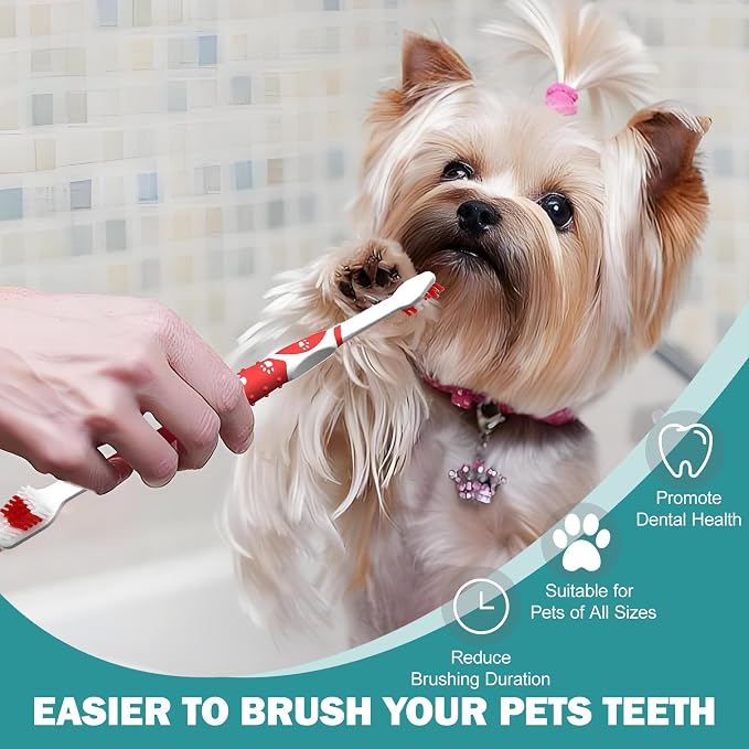 4Pcs Professional Pet Toothbrush, Dog & Cat Soft Bristle Double-Sided Brush Head Set, Pet Brushing Teeth to Clean Teeth to Reduce Tartar Buildup, Pet Dental Care Essentials