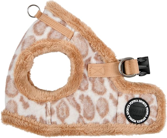 Puppia Kovo Vest Dog Harness Step-in Warm Winter Leopard Pattern for Small and Medium Dog, Beige, Medium