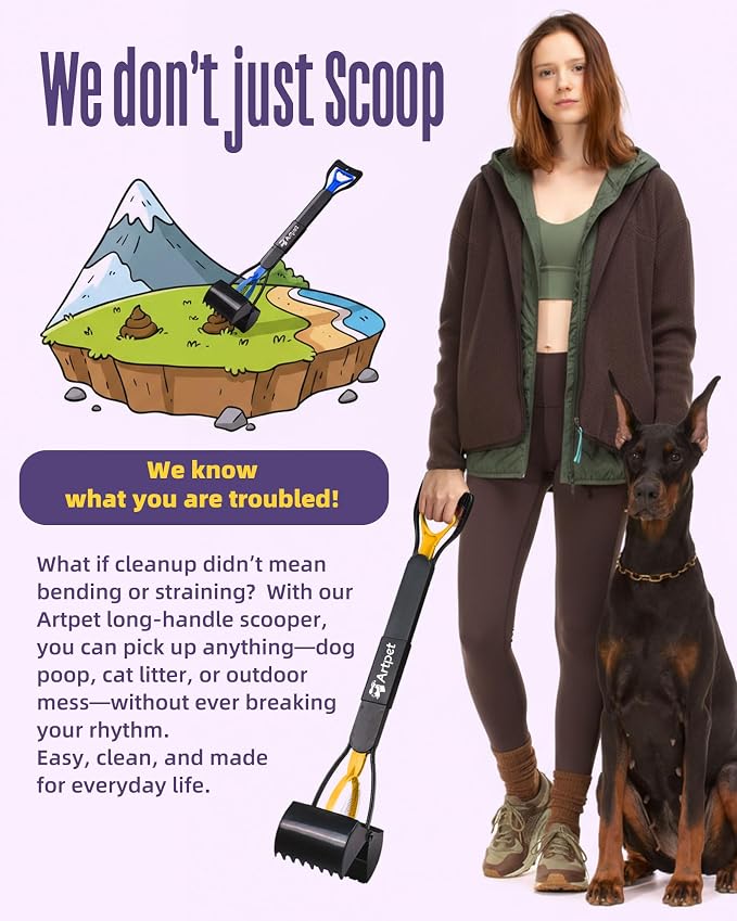 32 Inch Dog Pooper Scooper Long Handle for Large Dogs for Yard 2-Pack - No Bending Great on The Back, Ease of Pick Up, Convenient, Heavy Duty, Grass Friendly, Plastic