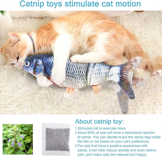 Tocirelo Remote Control Cat Toy - Interactive Catnip Toys for Indoor Cats | 11" Realistic Electric Flopping Fish Kiten Kicker Toy, Automatic Moving Floppy Fish for Bored Kitten and Small Dogs