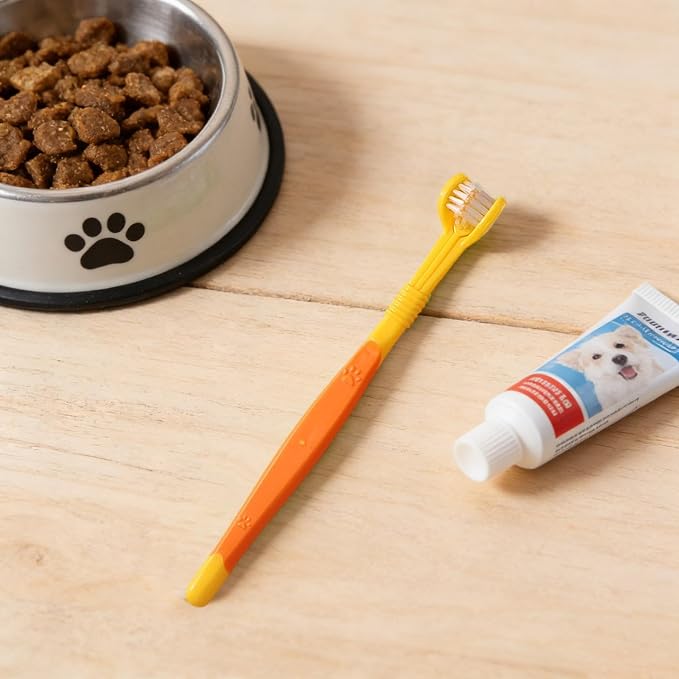 3 Sided Pet Toothbrush for Dogs&Cats, Dog Tooth Brush with Soft Bristles, Easy Teeth Cleaning & Dental Care, Removes Tartar & Bad Breath, Oral Care for Medium & Large Pets (Yellow*1)