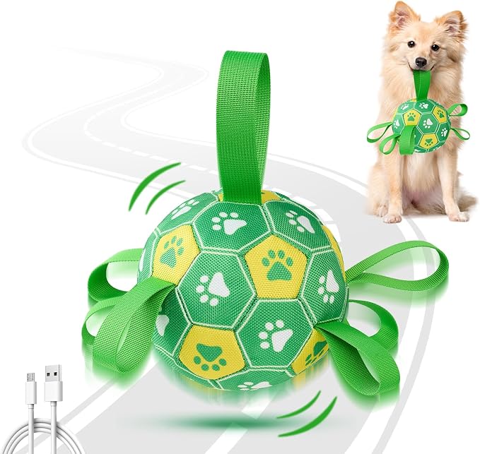 Interactive Dog Toys Dog Soccer Ball to Keep Them Busy(Green) | Durable Automatic Moving Jumping Dog Balls with Straps for Small/Medium/Large Dogs,Rechargeable,Not for Aggressive Chewers