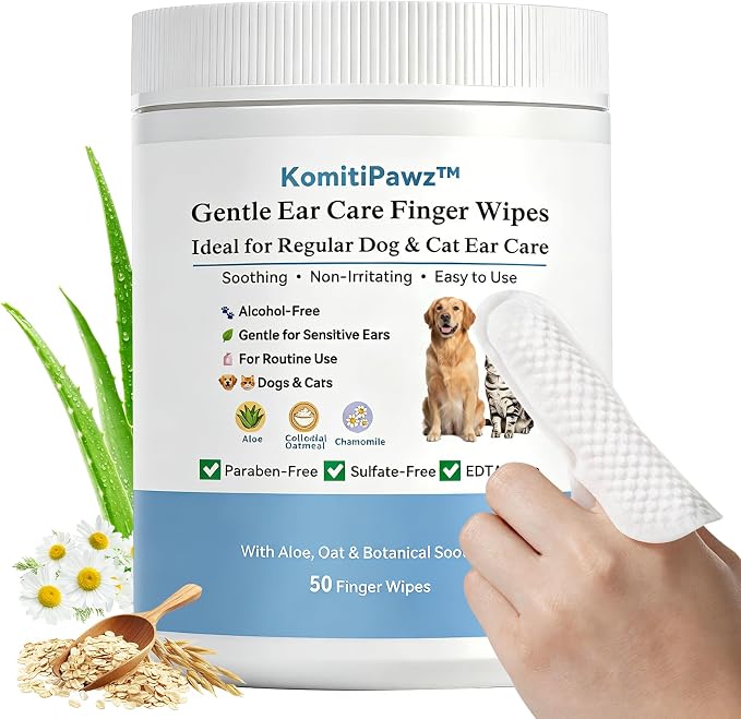 Dog Ear Finger Wipes with Aloe Vera & Witch Hazel, 50 Count
