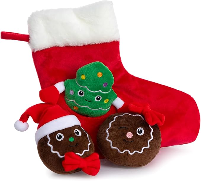 Hollypet Christmas Squeaky Hide and Seek Dog Toys for Small and Medium | Interactive Plush Stuffed Dog Squeak Toys for Small Medium Sized Dogs and Non-Aggressive Chewers, Puppy Teeth Clean Chew Toys