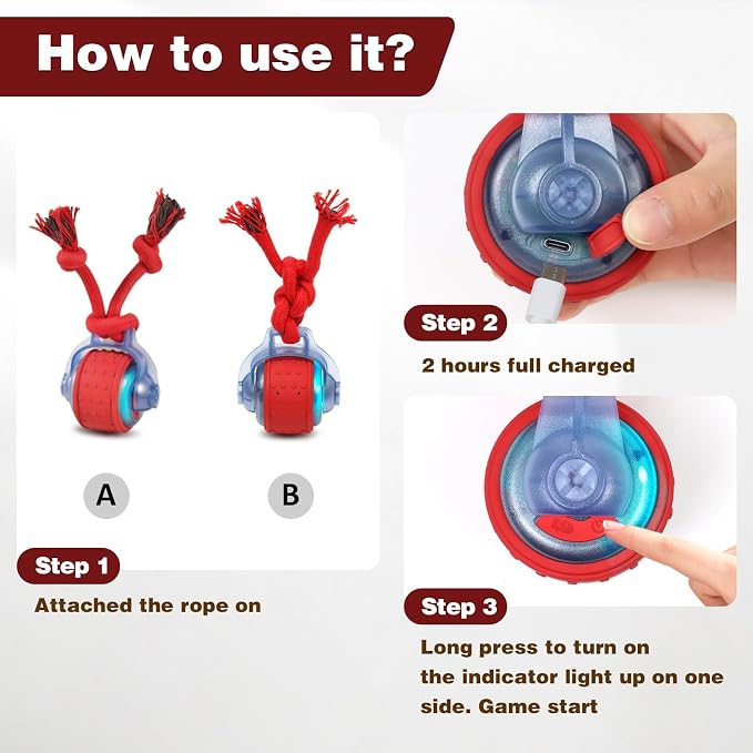 Muhhiba Interactive Dog Toys, Automatic Moving Dog Toy with Rope, Motion Activated, Rechargeable Dog Ball to Keep Them Busy