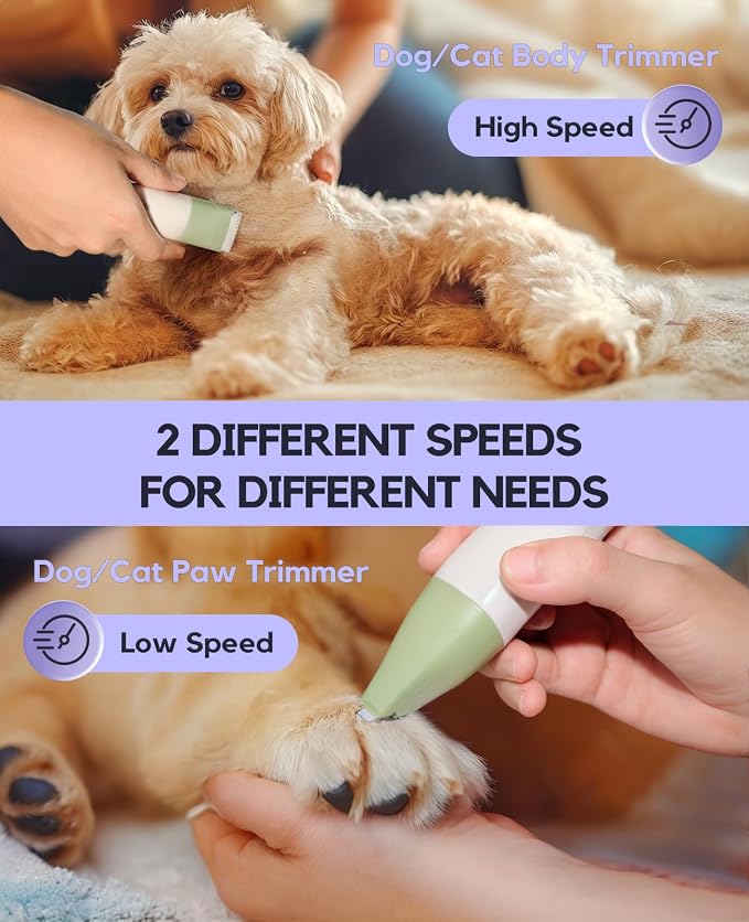 4-in-1 Dog Clippers Grooming Kit - Paw Trimmer & Nail Grinder, Green