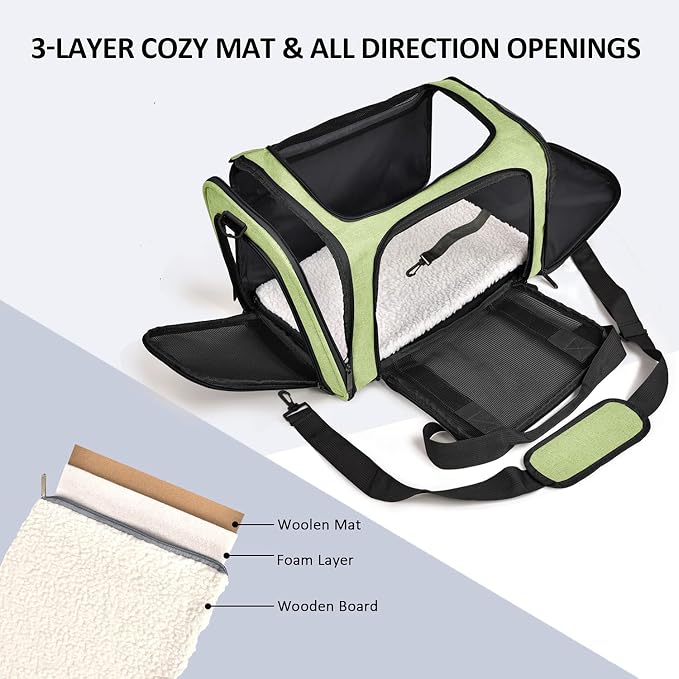 Henkelion Pet Carrier, Small/Medium Up to 15 lbs, Airline Approved, Green