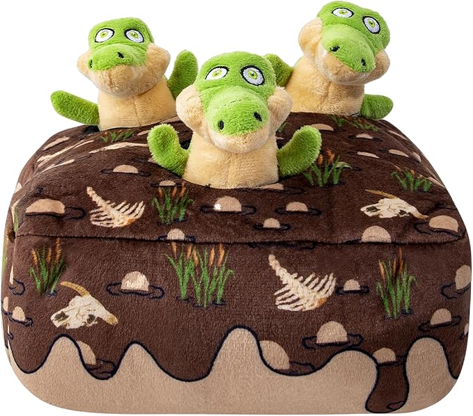Hollypet Squeaky Hide and Seek Dog Toys for Small and Medium, Crocodile | Interactive Plush Stuffed Dog Squeak Toys for Small Medium Sized Dogs and Non-Aggressive Chewers, Puppy Teeth Clean Chew Toys