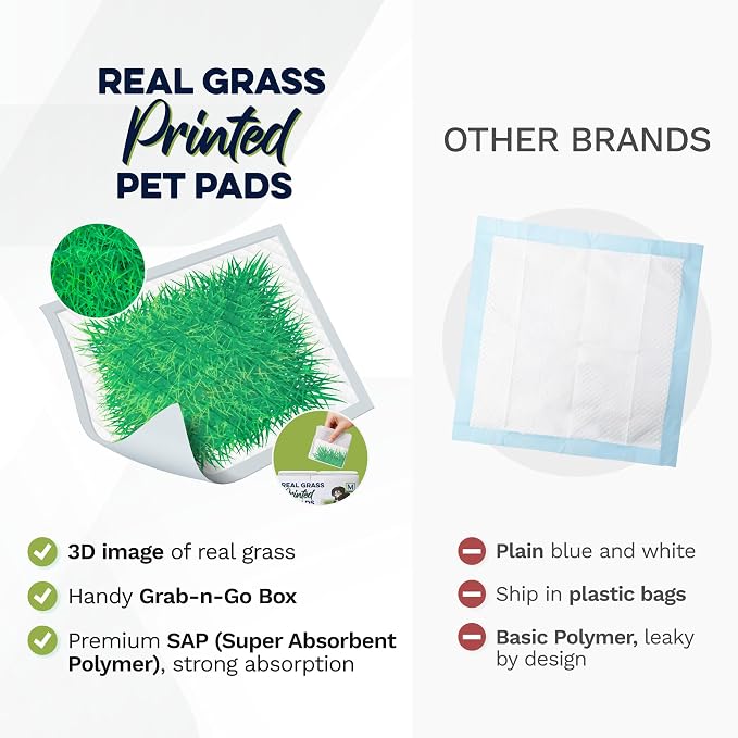 Big Dawg Pet Supplies Absorbent Puppy Pee Pads for Dogs & Cats – 24x24” Disposable Pet Pads – Handy Grab-n-Go Box – Potty Training & Housebreaking Supplies – Color, Grass – 40pc
