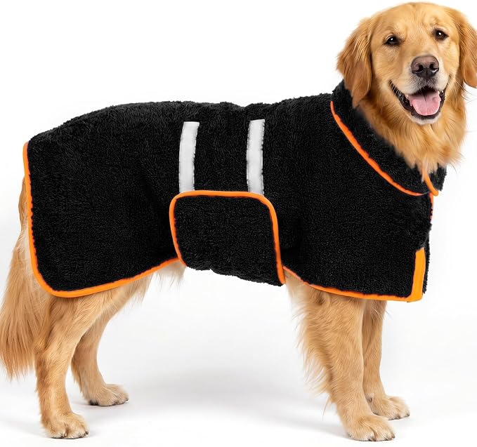 Bienbee Dog Bathrobe, Quick Drying Super Absorbent Pet Robes for Small Medium Large Dogs, Drying Coat for After Bath & Swim, Warm & Cozy Dogs Towels, Dog Puppy Bath Supplies, Black XL