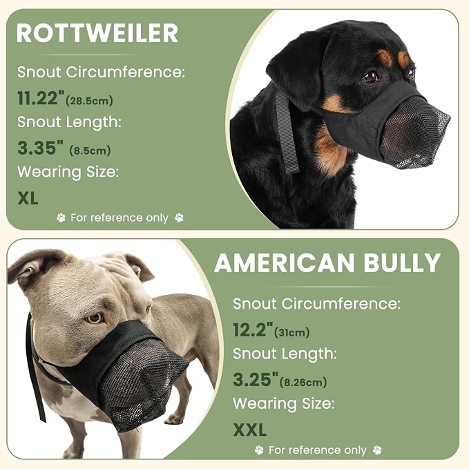 Full Covered Muzzle for Pitbull Bully Rottweiler Medium Large Dogs | Fits Wide Nose Dogs, Anti Scavenging, Breathable Mesh, Soft Fabric, Walking Training Grooming Vet Visits Use, Allows to Drink