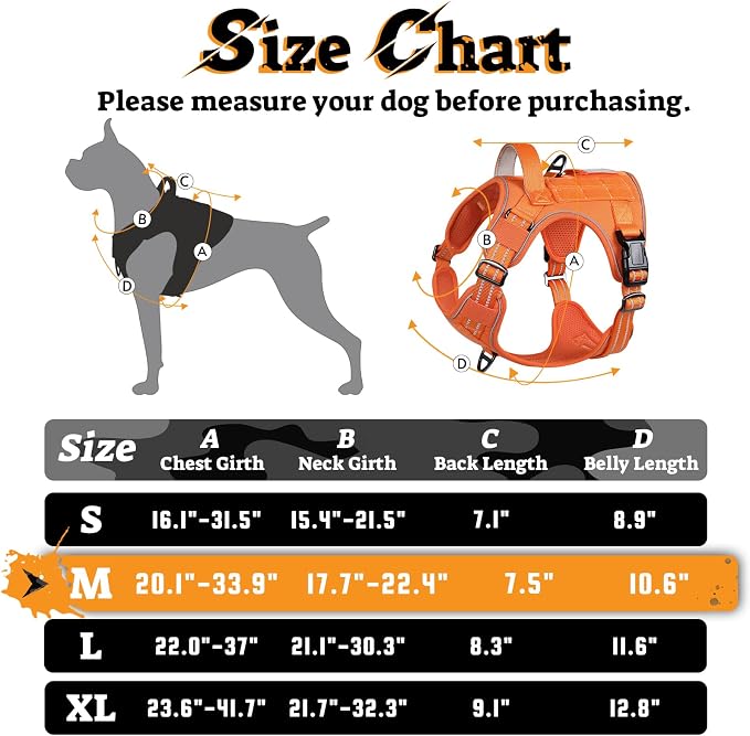 rabbitgoo Tactical Dog Harness Medium Sized, No Pull Service Pet Vest | Military Molle System & Easy Control Handle, Adjustable and Reflective for Walking and Training, Orange, Medium