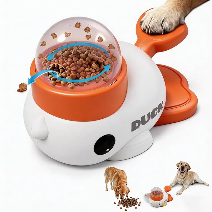 2-in-1 Dog Interactive Treat Dispenser Toy - Durable Food Puzzle Slow Feeder, Mentally Stimulating Toys, Duck Shape Enrichment Toys with Button
