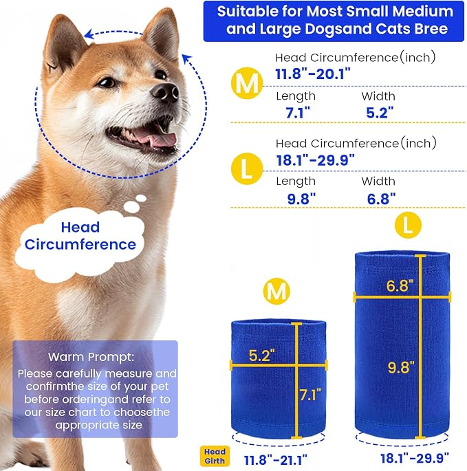 Quiet Dog Ear Muffs 1Pack, Anxiety Relief & Dog Ear Muffs Noise Protection for Grooming, Bathing, Fireworks, and Thunder – Soft Elastic Head and Ear (Medium, Blue)