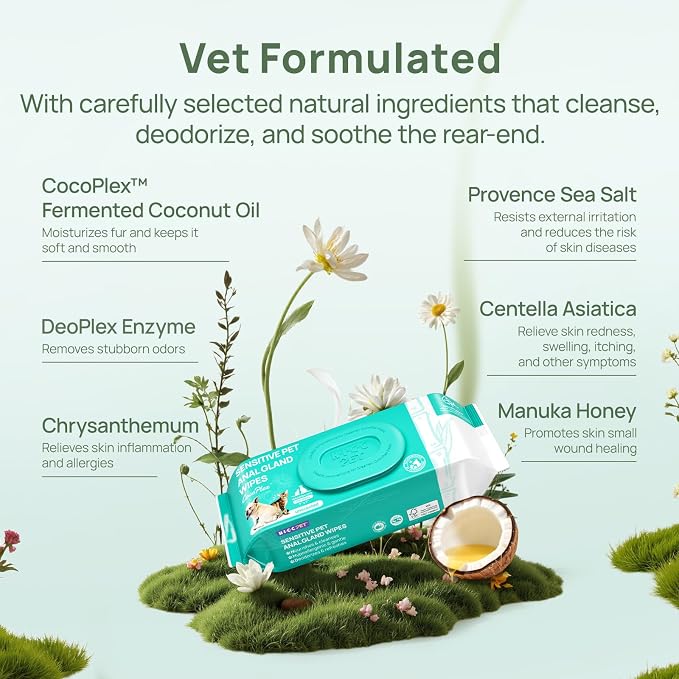 HICC PET Grooming Wipes for Dogs & Cats, Anal Gland & Allergy Care