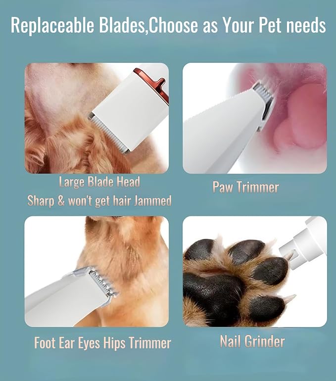 4-in-1 Dog Clippers Grooming Kit, Low Noise Cordless - White