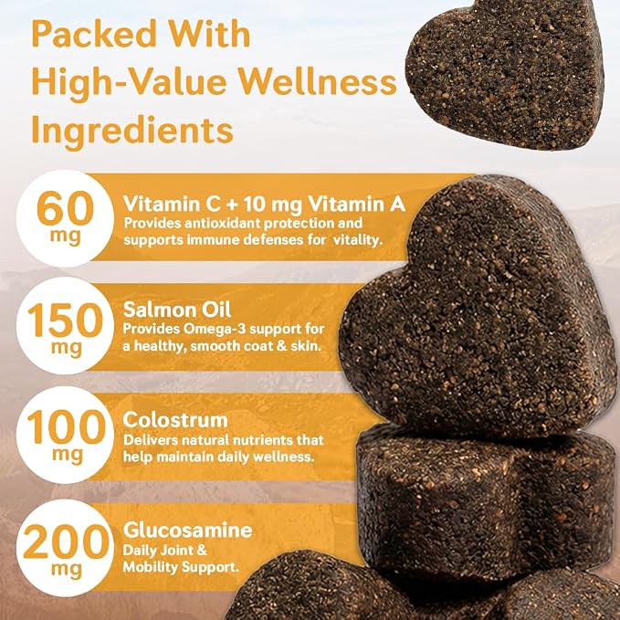 25-in-1 Dog Multivitamin Soft Chews – Hip & Joint, Skin & Coat, Immune, Digestive & Calming Support – 500M CFU Probiotics, Salmon Oil, Glucosamine & Chondroitin