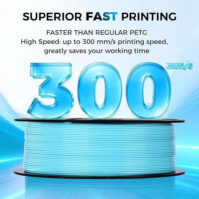 Sovol 3D Printer Rapid PETG Filament 1.75mm 1KG (2.2lbs), High Precision, Strong Toughness, Wiring Tightness, Dimensional Accuracy +/- 0.03 mm, 3D Printing High Speed PETG Filaments, Light Blue