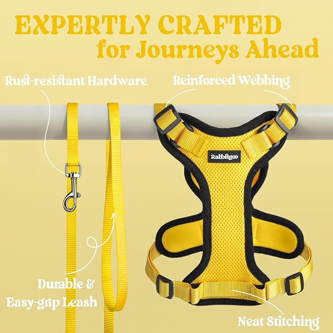 rabbitgoo Cat Harness and Leash Set, Escape Proof Vest, Yellow | Soft Breathable Mesh, Easy Adjustable Fit, Snap Buckles, Sturdy Clip, Reflective Strips, for Small & Average Cats Walks, Xs