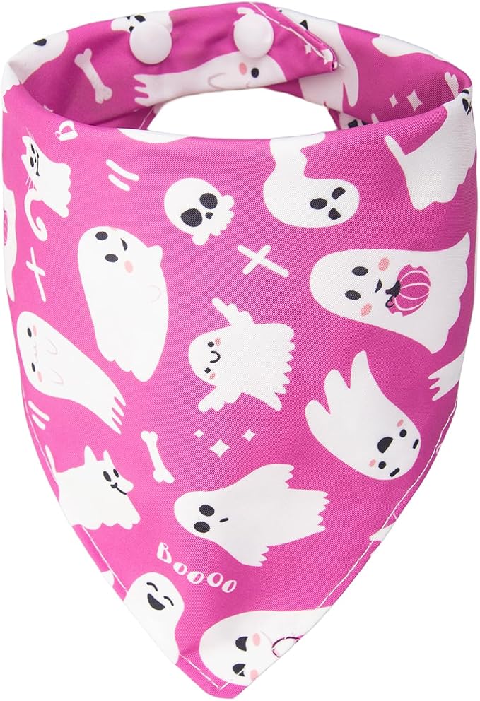 Halloween Dog Bandanas Pink Ghost Boo Costumes for 7-30lbs Pets, Medium, 30lbs, Pink
