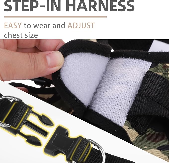 PUPTECK Dog Harness and Leash Set for Small Medium Dogs No Pull Step-in Soft Mesh Puppy Cat Vest Harnesses Reflective at Night, Camouflage, L