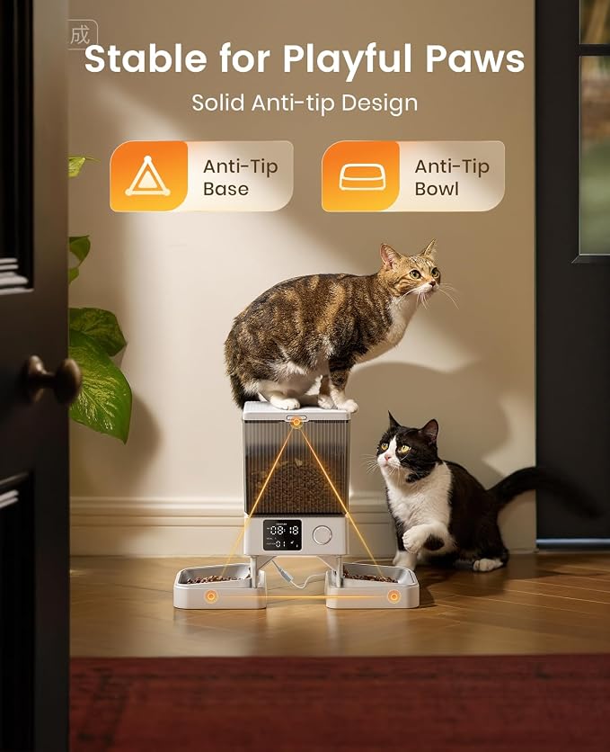 oneisall Automatic Cat Feeder for 2 Cats, 20 Cups/5L Automatic Cat Food Dispenser for Small Pets Indoor, Timed Cat Feeder for Dry Food(White)
