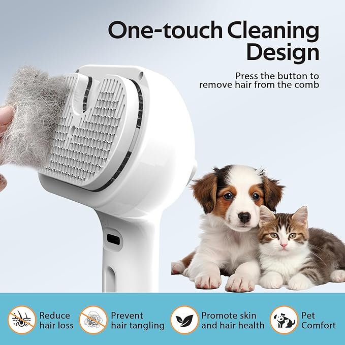 Pet Grooming Brush with Electronic Mist Spray, White