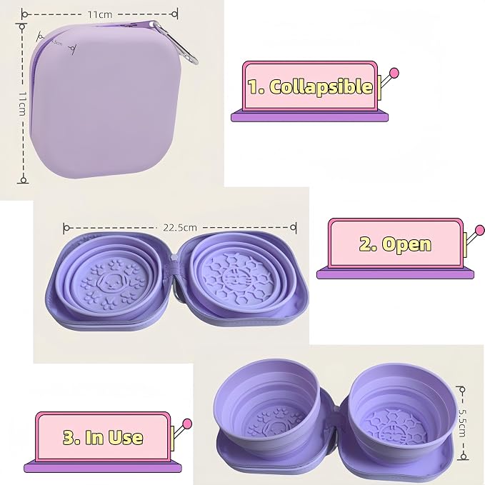 2-in-1 Collapsible Pet Bowl with Carabiner, Purple