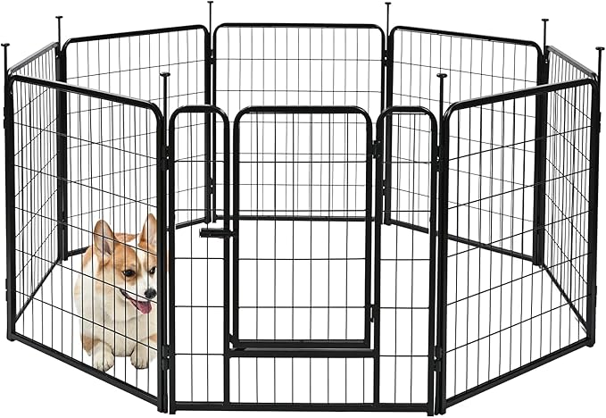Amazon Basics Dog Playpen, 8 Panels Metal Fence with Door, Foldable for Indoor and Outdoor Use, Suitable for Small to Medium Sized Dogs, 30 Inch Height, Black
