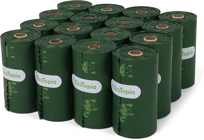 Compostable Dog Poop Bags, 240 Count/16 Rolls, Leak-Proof Unscented, Plant-Based Biodegradable, Tear-Free Easy Open Rolls, ASTM D6400 & EN13432 Certified, Dark Green