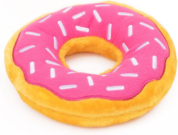 ZippyPaws - Jumbo Donutz - Strawberry - Interactive Pet Donut Toys for Dogs with Embroidered Sprinkles, Soft, No Stuffing, Durable Large Breed Dog & Puppy Toys with Squeaker