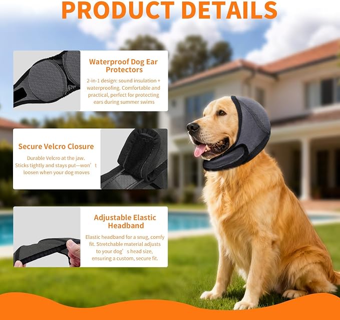 No Flap Ear Wraps for Dogs Dog Ear Muffs Noise Protection Cover Waterproof Snoods for Dogs Bathing Grooming Thunder Fireworks Doggie Hush Ear Covers French Bulldog Pointy Tight Fit Ears(L)