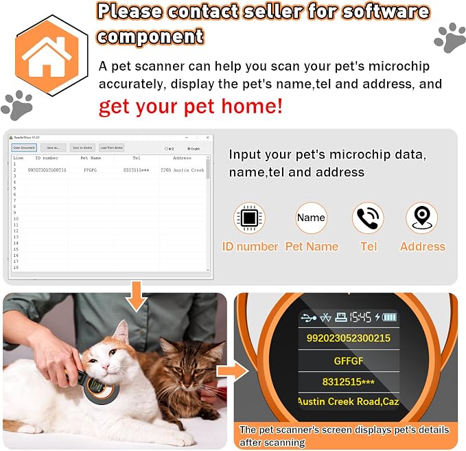 Symcode Pet Microchip Scanner RFID EMID Micro Chip Reader with 1.44IN TFT Display 134.2kHz 125kHz 15 Digits Pet Chip ID Scanner with Delete History Data Function
