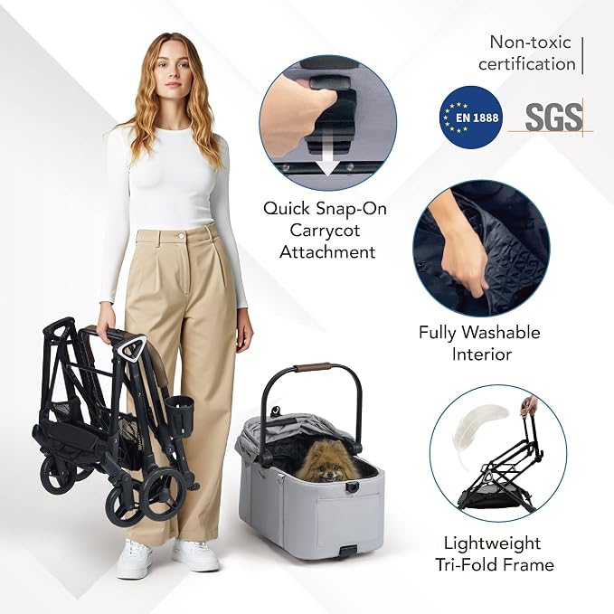 ibiyaya Tinker 3-in-1 Pet Stroller - Silver Gray