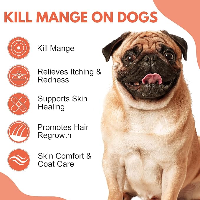 Mange Treatment Dogs, Mange Medicine for Dogs, Snooths Itching & Scratching, Promotes Hair Growth, Reduces Inflammation, Supports Skin & Coat Health, 200 Odorless Tablets