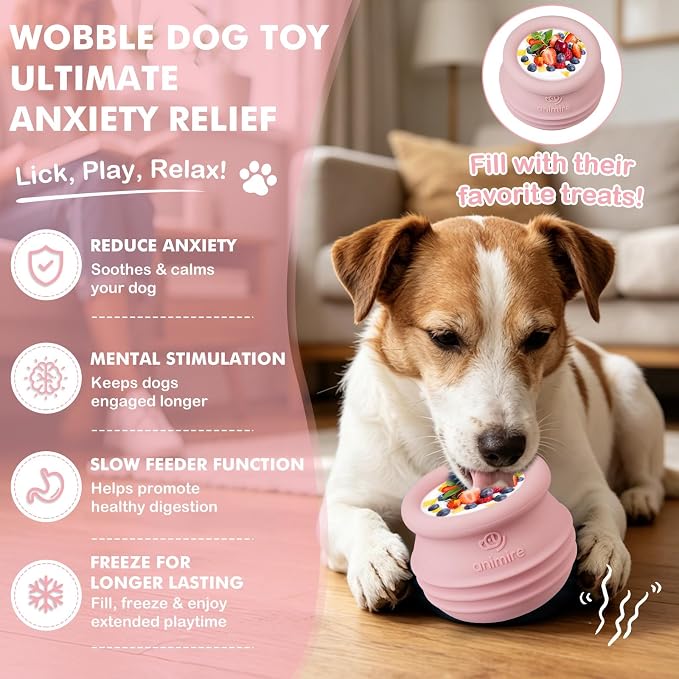 Treat Dispensing Dog Toy, Long-Lasting Interactive Puzzle Toys for Dogs, Stuffable Dog Enrichment Frozen Lick Treat Toy for Boredom, BPA Free Silicone Fetch Catch Chew Toy (Pink,S)