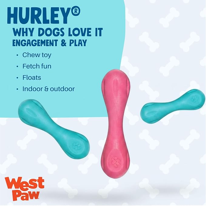 WEST PAW Zogoflex Hurley Dog Bone Chew Toy – Floatable Pet Toys for Aggressive Chewers, Catch, Fetch – Bright-Colored Bones for Dogs – Recyclable, Dishwasher-Safe, Non-Toxic, Large, Teal (Pack of 2)