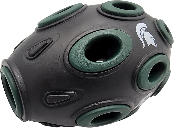 NCAA Michigan State Spartans Football Treat Dispensing Toy for Dogs and Cats, Rubber Ball Dog Toy, Interactive Fun Dog Treat Toy, Natural Rubber Dog Feeding Toy