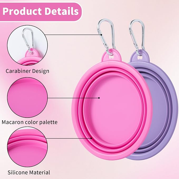 SLSON Macaron Collapsible Dog Bowl, 2 Pack, Small, Rose & Violet