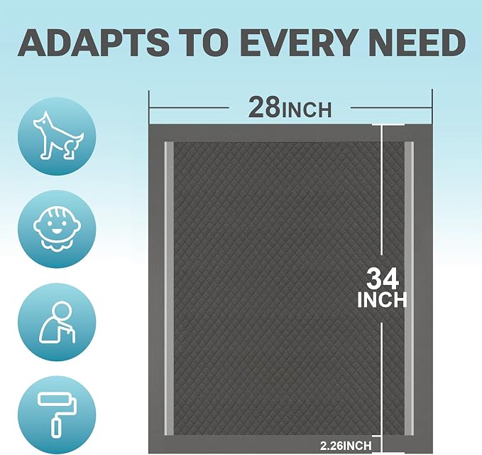 CLEAN SPACES Charcoal Puppy Pads Extra Large, Disposable Pee Pads for Dogs / Wee Wee Pads / Potty Training Pads, Underpads with Activated Carbon to Eliminate Odor, 28"x34" 50 Count