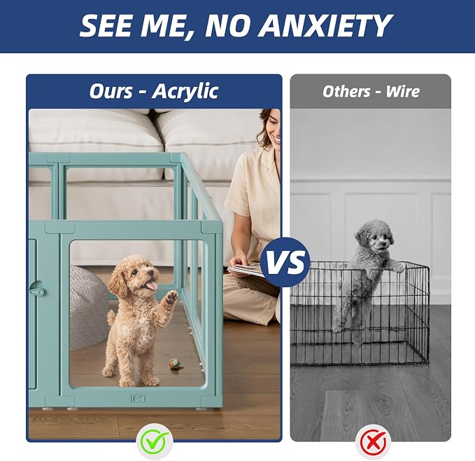 Clear Acrylic Dog Playpen Indoor, Puppy Cat Small Pet Play Pen, Pet Cat Playpen for Rabbits, Dog Fence Crate Kennel Whelping Cage (Green, 8 Panel) 1