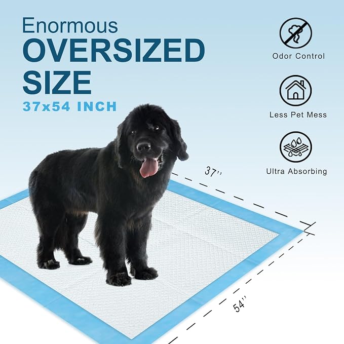 Boscute Enormous Size 54"x37" Pee Pads for Large Dogs, Heavy Absorbent Quick Dry Disposable Puppy Pee Pads, Thicken Strong Leak-Proof Backing Disposable Dog Pads (150 Counts)