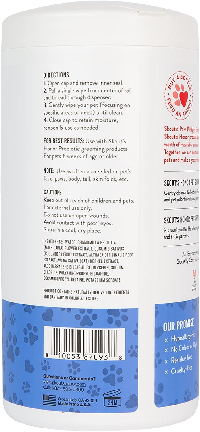 SKOUT'S HONOR Pet Grooming Wipes, Plant-Based, 80 Count