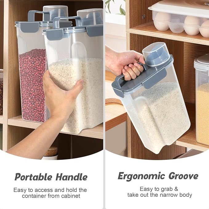 Airtight 10 Lbs Rice Storage Container Pet Dog Cat Food Holder 5 Lbs - Grey