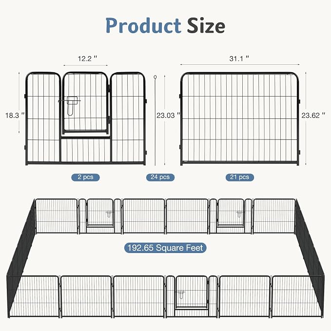 DUMOS Dog Playpen Indoor/Outdoor, Metal, 24in, 24 Panels, Foldable with Door