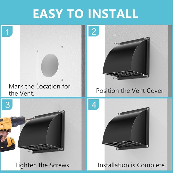 HG Power 5 Inch Dryer Wall Vent Cover with Removable Screen, Black