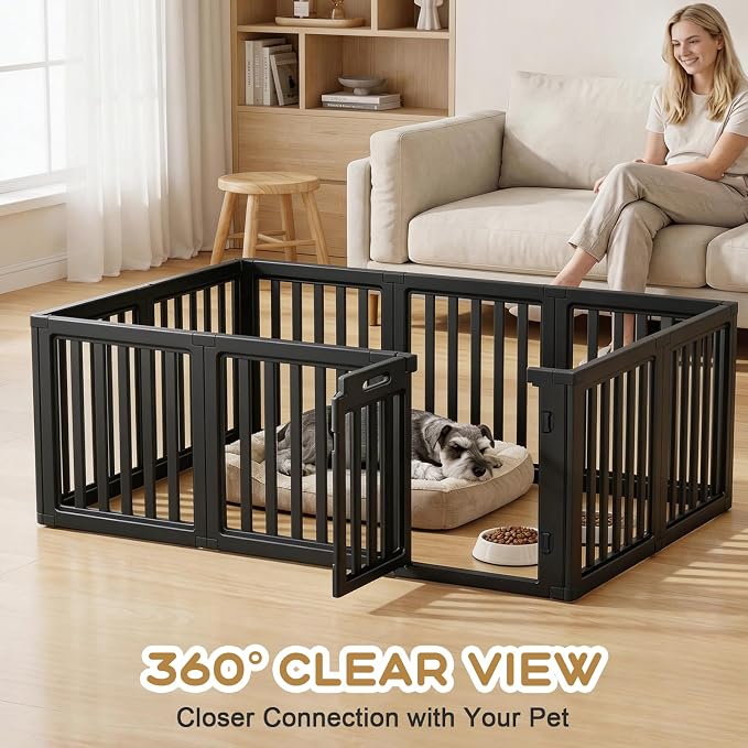 Dog Playpen, Clear Dog Pen, Dog Pen Indoor, Easy to Install and Remove Dog Play Pen, Puppy Playpen Suitable for Dogs, Cats,Dog Playpen Indoor (Black, 30.3 inch Height, 10 Panels)